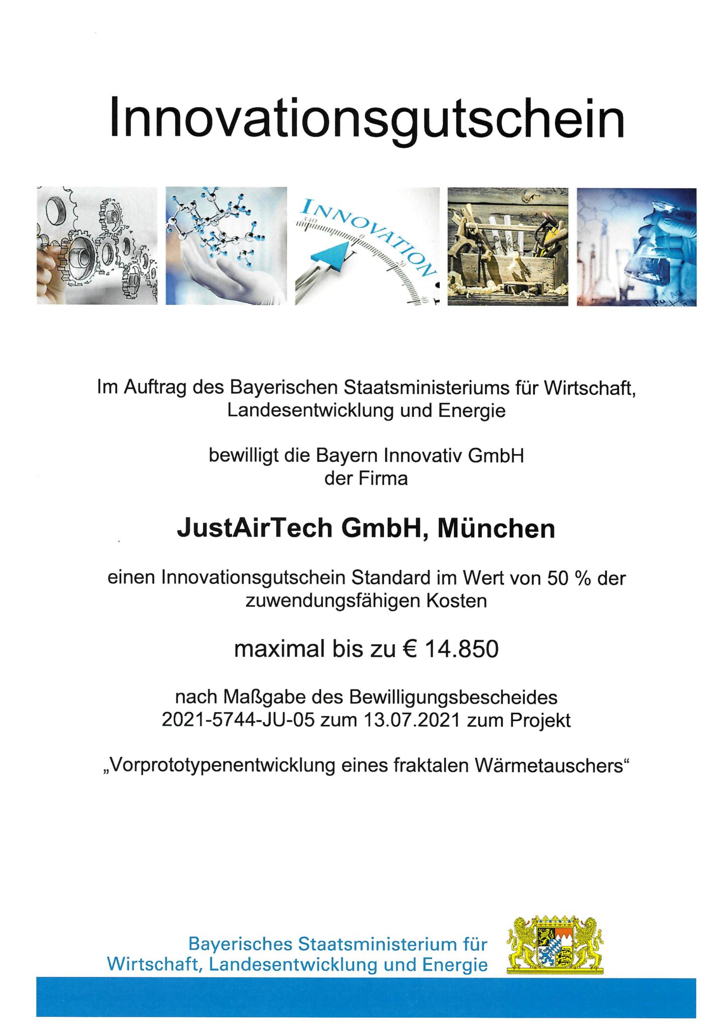 Innovationsgutschein im Auftrag des Bayerischen Staatsministeriums für Wirtschaft, Landesentwicklung und Energie